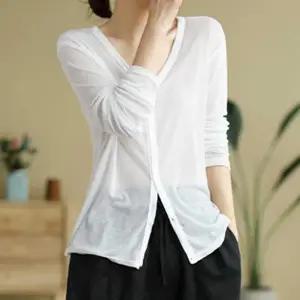 가볍게 FP63QO33 걸치기 좋은 여자 얇은 브이넥 가디건 아우터