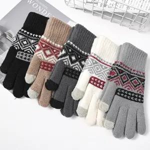 남성 여성 인디 패턴 스마트 터치 장갑 URK395 퍼 스