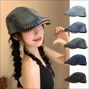 헌팅캡 패션 화가 모자 청 여자 베레모 남자 빈티지 데님
