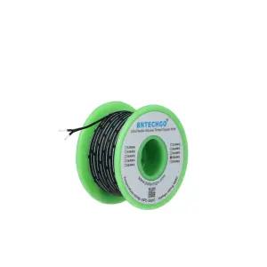 BNTECHO 28 게이지 실리콘 리본 케이블 구리선 AWG 유연한 플랫 2P 25피트 주석 좌초 블랙