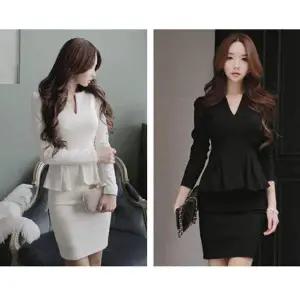 여성 FN25AM47 정장 브이넷 하객룩 상견례 미니 프릴 투피스