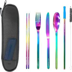 에코베셀 WANDARE 스테인리스 스틸 식기 세트 휴대용 케이스 캠핑 액세서리 포함 재사용 가능한 여행용 ？