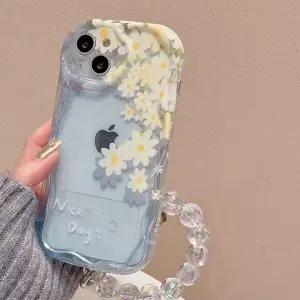 유니블링 아이폰 14 13 12 11 투명 플라워 비즈 스트랩 케이스