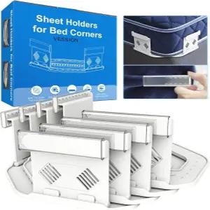 코너용 침대 시트 홀더 시트를 단단하고 조여주는 4PCS - 다양한 매트리스에 맞는 헤비 듀티 패스너 오픈