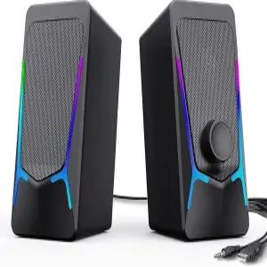 ROSON 컴퓨터 스피커 향상된 저음 및 볼륨 조절 기능을 갖춘 게이밍 PC 스테레오 2.0 USB 전원 3.5mm 보조