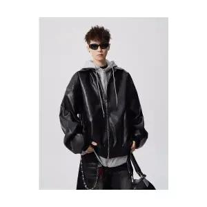 슬램덩크 남성 항공 점퍼 빈티지 페이크 투피스 후드 PU가죽 재킷 봄 가을 캐주얼 코트 HO3