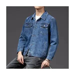 룽나루 남성 청자켓 데님 코트 면 자수 가운 슬림핏 캐주얼 재킷 HO1