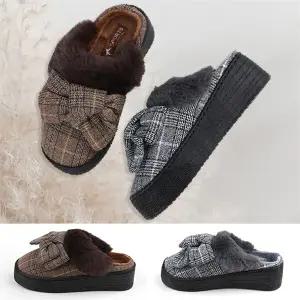 [하프클럽/보그샷]여성 WB-004 체크 겨울 방한 키높이 슬리퍼 실내화 사무실