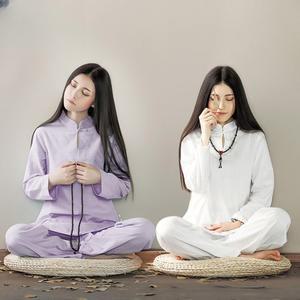 명상복 요가복 하렘팬츠 수련복 하얀색 상하세트 린넨 태극권 전통 의류 기도복 S 상하의
