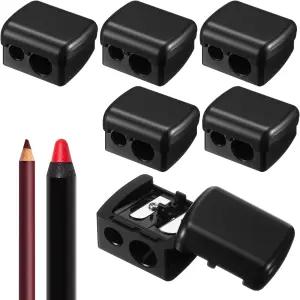 커버가 있는 파시토 6개 메이크업 연필깎이 립 라이너 눈썹 교실 선물용 듀얼 홀 화장품 매뉴얼 도구(블랙)