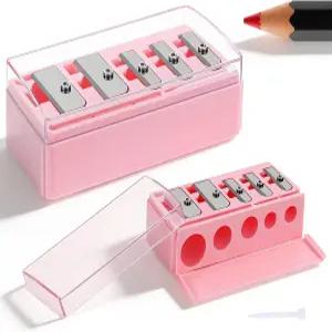 립 라이너 연필깎이 2팩 5홀 롱 포인트 도구 라이너용 화장품 및 섀도 여성 메이크업 아티스트(핑크)