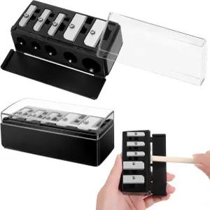 KFHENSOMR 2개 5구 메이크업 연필깎이 화장품 긴 포인트 수동 플라스틱 뚜껑 립 라이너 눈썹 블랙 휴대용