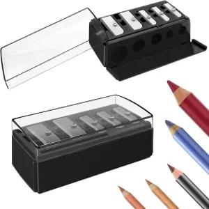 2팩 5홀 화장품 연필깎이 뚜껑이 있는 메이크업 여성용 라이너 샤프너 눈썹 및 립 휴대용 수동 도구(블랙)