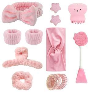 14개 스파 헤드밴드 손목밴드 세트, 헤어핀 헤어 타이가 포함된 스킨케어 세트 생일 선물 실리콘 페이스 스펀지 페이셜 마스크 브러시 요가 스포츠 여성용 세안, 메이크업,