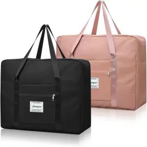 여행용 PCS 더플백 2종 여성용 토트 경량 위켄더백 여성 및 남성용 방수 체육관 캐리백 (XL 블랙 핑크 )