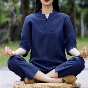 여성 명상복 요가복 여름 보살 의류 전통 루즈핏 순면 화이트 수련복 법복 테스 2종