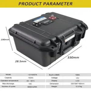 12.8V 150AH LiFePO4 배터리 다기능 휴대용 케이스 12V 4S 골프 카트 캠프사이트 웨건 라이터 세금 면제