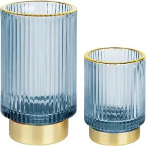 풀밋 메이크업 브러시 홀더 정리함 크리스탈 유리 칫솔 배니티용 스트라이프 책상용 펜 꽃병 -블루(S+L)