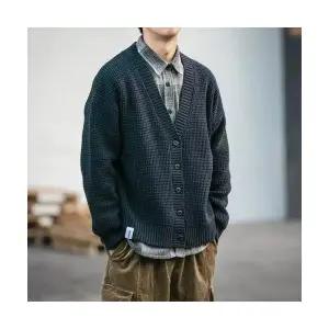 솔저스2 남성 가을 겨울 솔리드 빈티지 브이넥 가디건 캐주얼 빅사이즈 니트 아웃도어 스웨터 OPH4