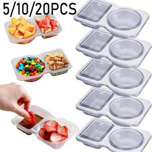 10 20PCS 뚜껑이있는 이중 용기 소스 여행 휴대용 구획 조미료 샘플링 스낵