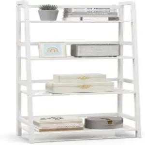 코스트웨이 4단 사다리 선반 47.5인치 대나무 식물 스탠드 랙 독립형 책장 다기능 디스플레이 수납 거실