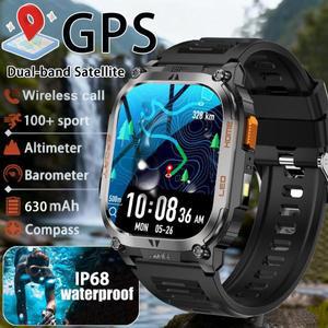 2026년 신형 아웃도어 스마트워치 GPS IP68 방수 나침반 고도계 630mAh 배터리 블루투스 통화 남성 스포츠