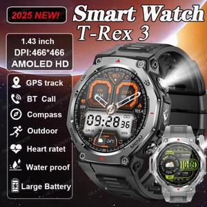2025 T-Rex 3 GPS 스마트 시계 5ATM IP69K 방수 시계 GPS 트래커 고도계 통화 군사 스포츠 Smartwatch 남성