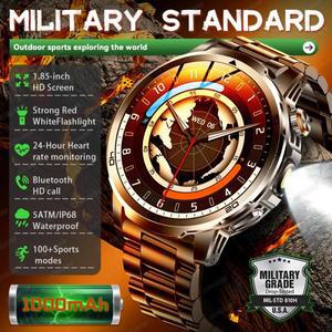 새로운 야외용 군용 1000mAh 배터리 스포츠 스마트워치 1.85인치 울트라 스크린 10ATM 수영 블루투스 통화