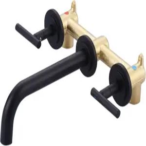 WOWOW 월 마운트 욕실 수도꼭지 매트 블랙 하이 플로우 두 손잡이 스테인리스 스틸 긴 스파우트 리치