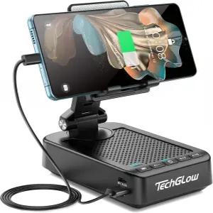 블루투스 스피커 충전 기능이 있는 테크글로우 폴더블 휴대폰 스탠드 360° 회전식 남성 여성 어머니를