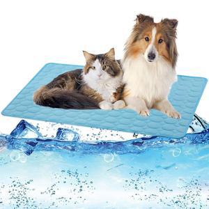 코케나 개 냉각 매트 패드 코그 워셔블 담요 쿠션 소파 침대 바닥 카시트 여행용 여름용 얼음 실크로 만든 강아지 (그레이 & 블루 커피)