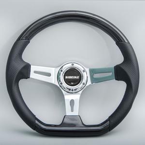 14인치 블랙 D형 스티어링 휠 크롬 스포크 유니버셜 클래식 딥 디쉬 레이싱