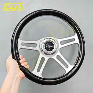 W-파워 4 크롬 스포크 블랙 스티어링 휠 14인치 클래식 빈티지 자동차