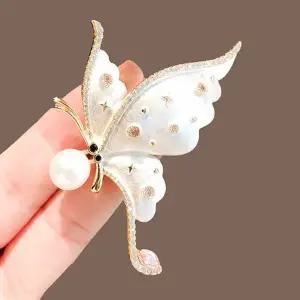 [골드스마일]나비 큐빅 브로치 스카프 의류 고정핀 진주 클립 옷핀