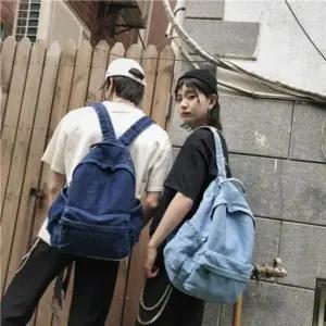 패션가방 캐주얼 유행없는 패션 학생 남녀공용 백팩 청 데님 가방