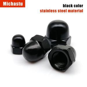 스테인리스 스틸 육각 도토리 캡 너트 장식 커버 세미 돔 DIN1587 M3 M4 M5 M6 M8 M10 M12 블랙 304 A2-70