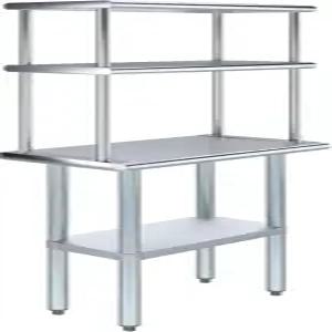 12인치 와이드 더블 티어 오버쉘프가 있는 AmGood 스테인리스 스틸 작업 테이블 NSF(더블 24인치 길이 x