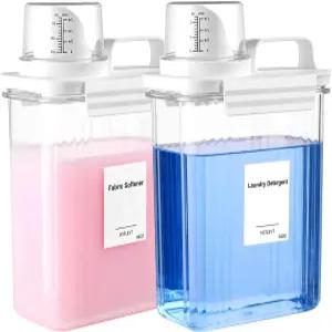 VOTLEVT 64OZ 액체 세탁 세제 디스펜서 비누 투명 플라스틱 섬유 유연제 홀더 및 용기 세탁실 정리 보관