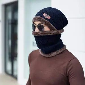 레이크 넥워머 비니세트 네이비 일체형니트모자 니트