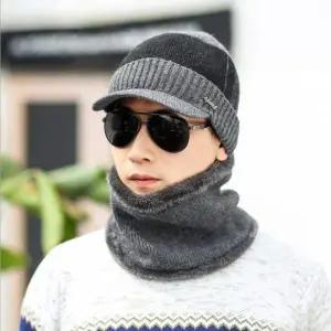 베이스 넥워머 니트 챙모자 세트 그레이 겨울모자 털