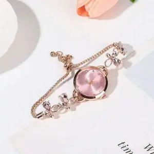 플로랄 슬라이드 여성 손목시계 핑크 여자시계 패션시