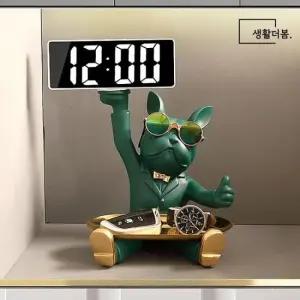 인테리어소품 생활더봄 불독 인테리어 장식 차키트레이 LED 시계