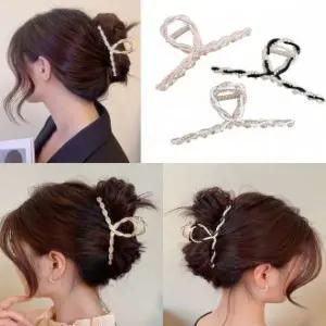 메탈 진주 헤어 집게핀 올림머리 반머리 스타일링 핀 왕 집게머리핀