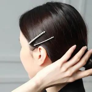 진주 큐빅 지르코니아 일자형 투인원 쌍핀 헤어 액세서리