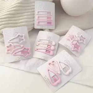 핑크빛 별똥별 하트 물방울 스퀘어 헤어 집게핀 3세트