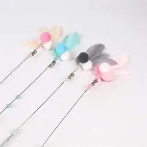 고양이용 깃털 낚시대 장난감 방울 포함 스틱 놀이용품