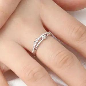 [셀러에이드]실버925 플래티넘 도금 하트 이중 라인 오픈 반지