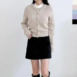 [반애] 패션스타일 노멀 라운드 니트 버튼 가디건 여자