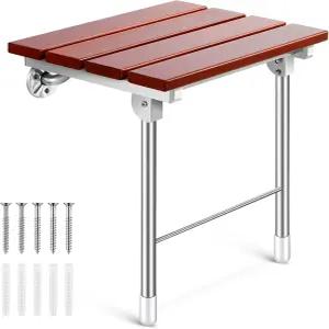 기어리 접이식 샤워 시트 벽걸이 18인치 의자 다리 포함 욕실 안전 벤치 노인 장애인 임산부를 위한 목재