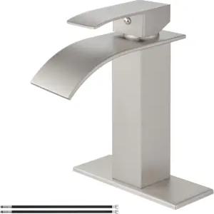 에어루이다 폭포 욕실 수도꼭지 브러시드 니켈 싱글 핸들 홀 싱크대 1 또는 3 대야 믹서 탭 데크 플레이트